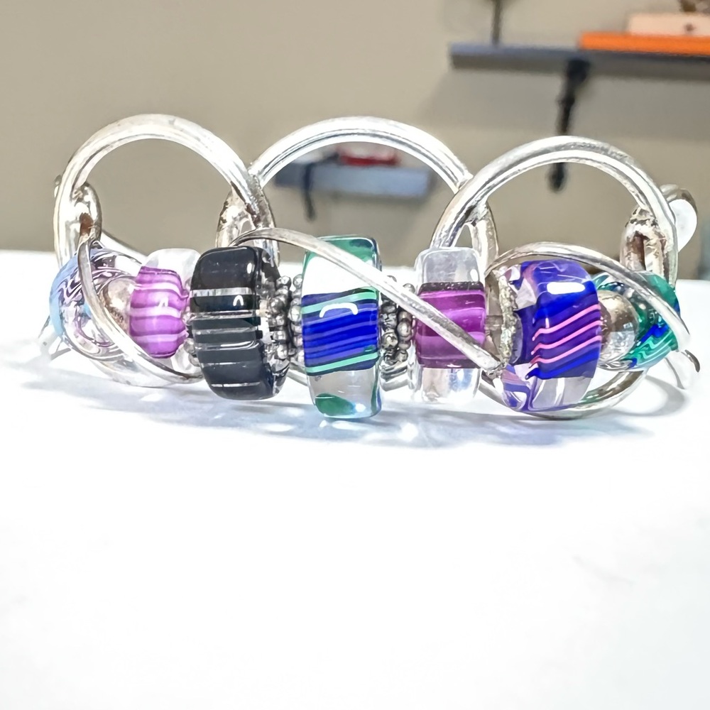 Silver Glass Beads Cuff Bracelet